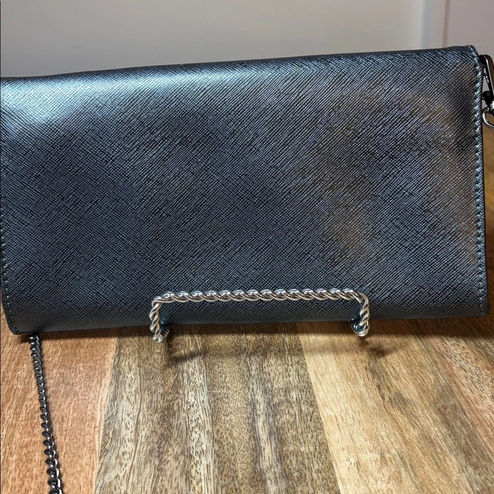 Abro Gray Metallic Textured leather chain Strap Crossbody